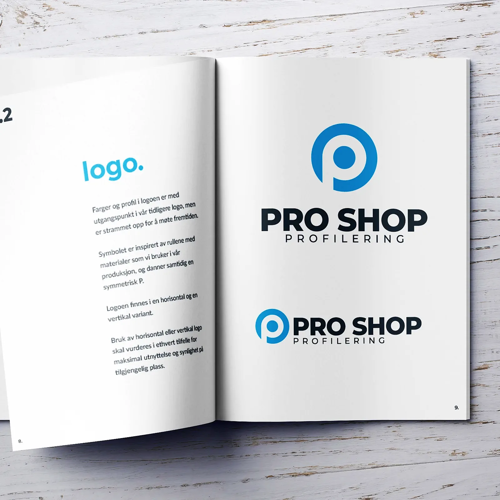Designmanual for Pro Shop med primærlogoen i vertikal og horisontal variant